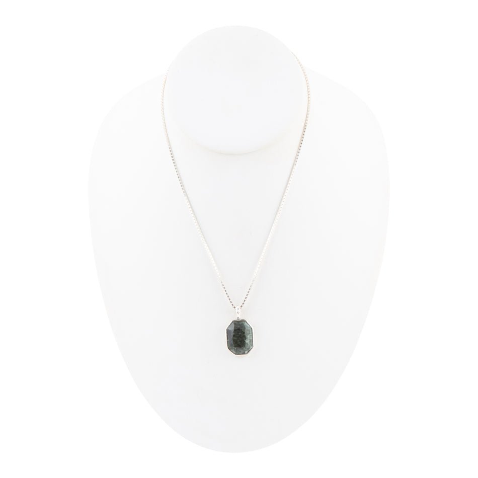 Hammered Green Seraphinite and Sterling Silver Pendant Necklace