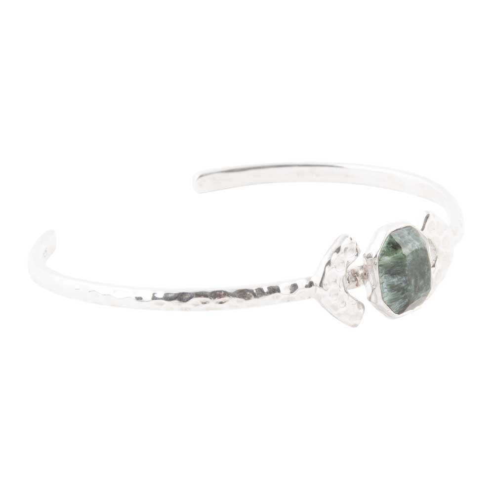 Hammered Green Seraphinite and Sterling Silver Cuff Bracelet
