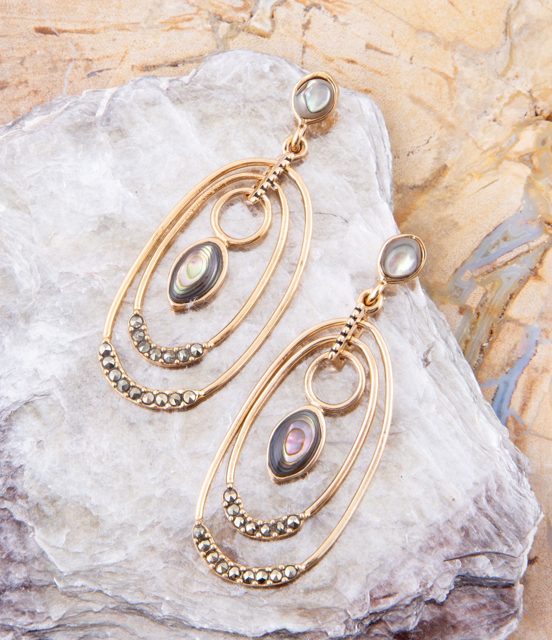 Henle Green Abalone Chandelier Golden Drop Earrings