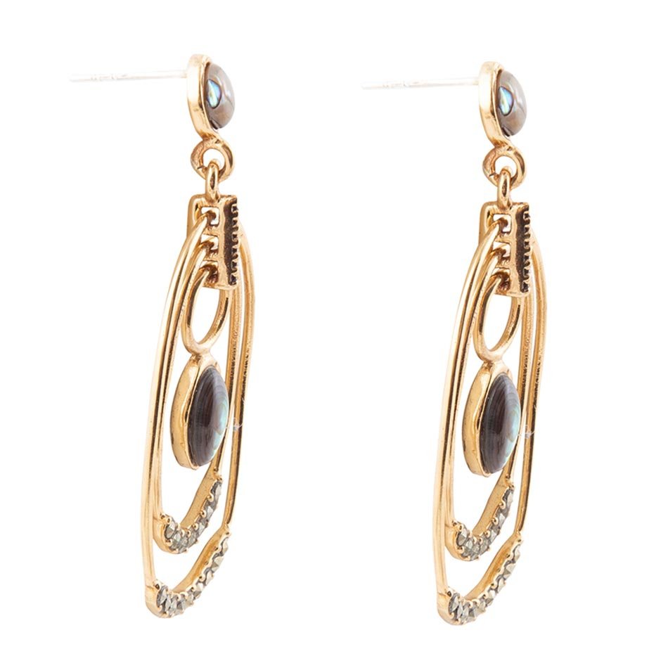 Henle Green Abalone Chandelier Golden Drop Earrings