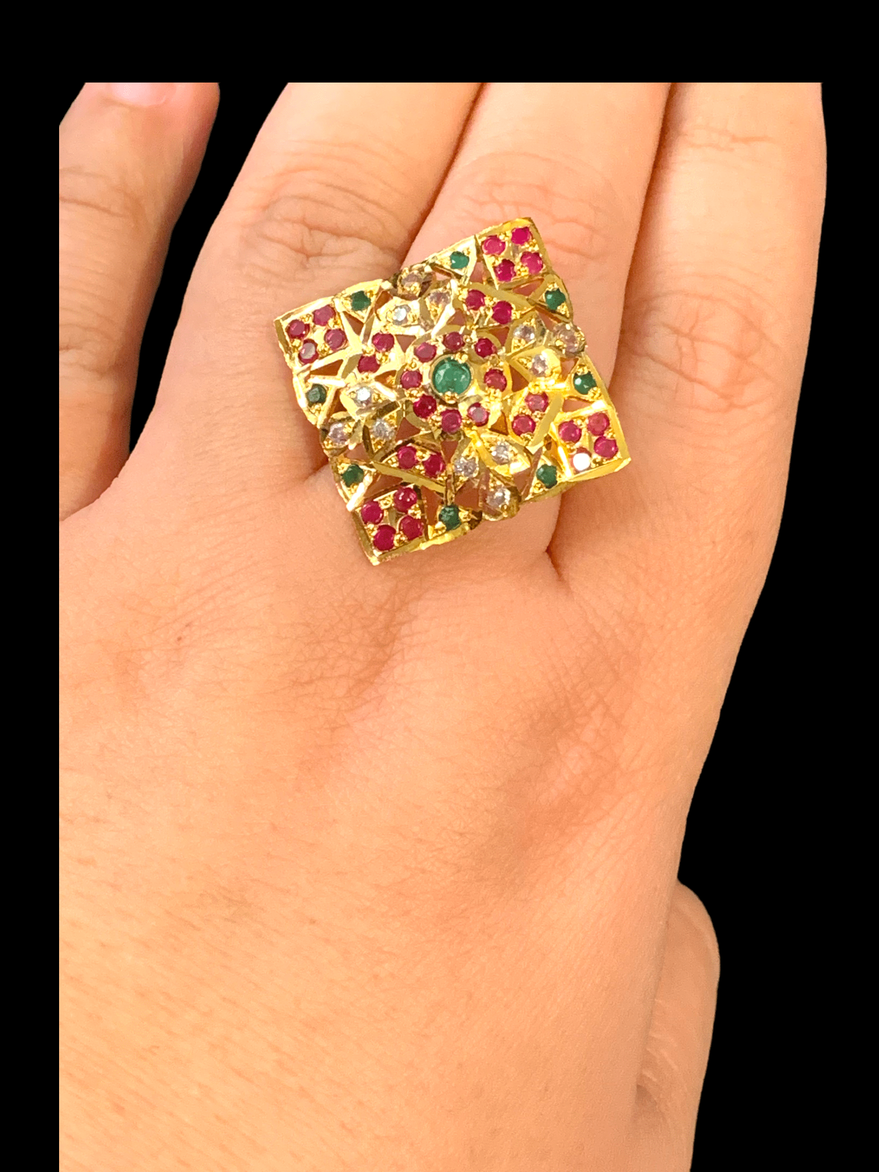 Ruby emerald gold plated silver ring (READY TO SHIP )