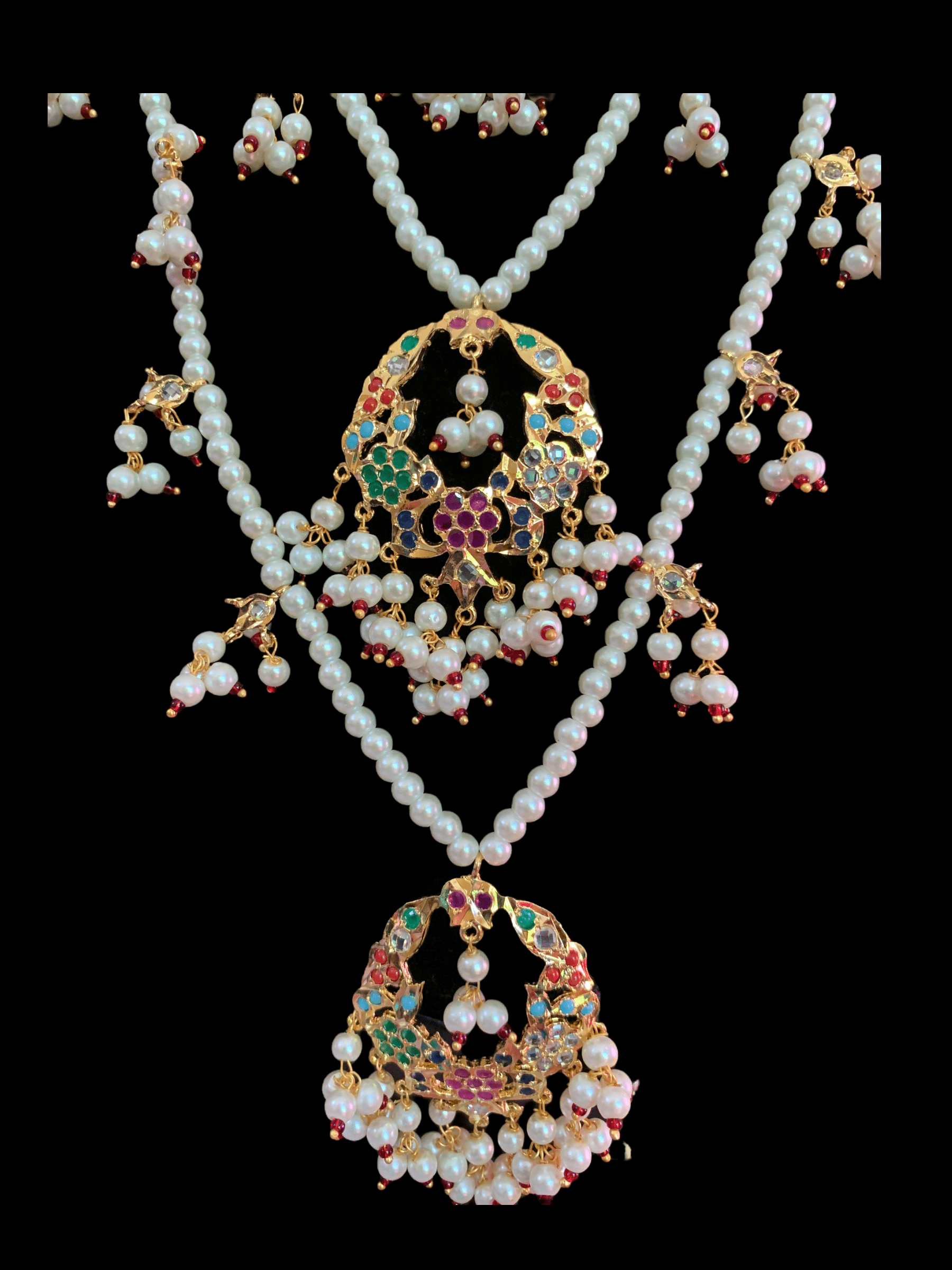 SAT43 Madhuri three layer bridal navratan set ( READY TO SHIP )