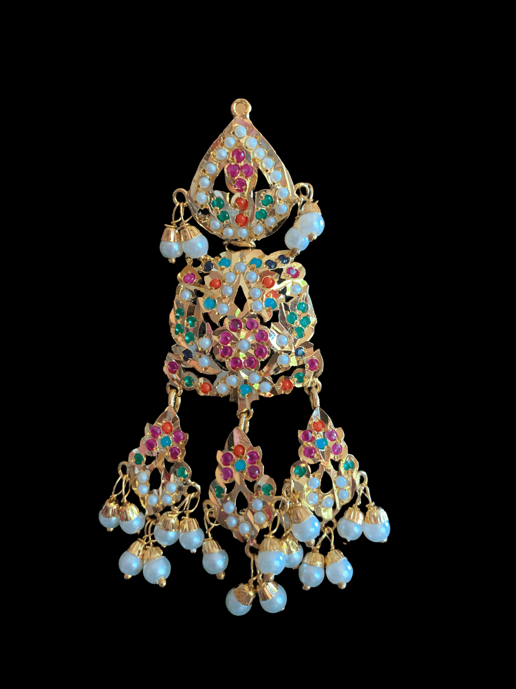 DER120 Jadau dangler earrings in Navratan  ( SHIPS IN 3 WEEKS)