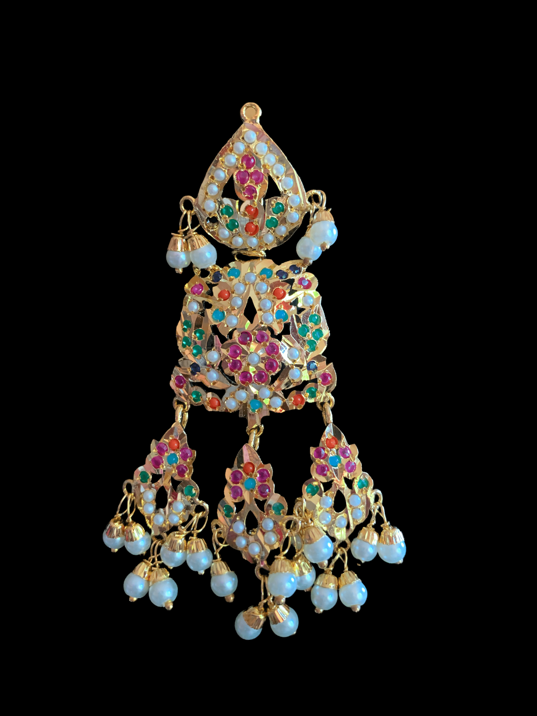 DER120 Jadau dangler earrings in Navratan  ( SHIPS IN 3 WEEKS)