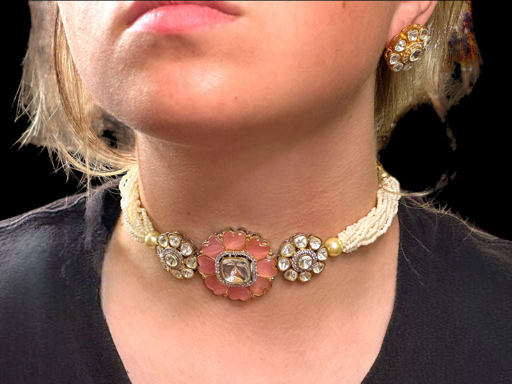 C257 high quality Polki choker with earrings ( READY TO SHIP )