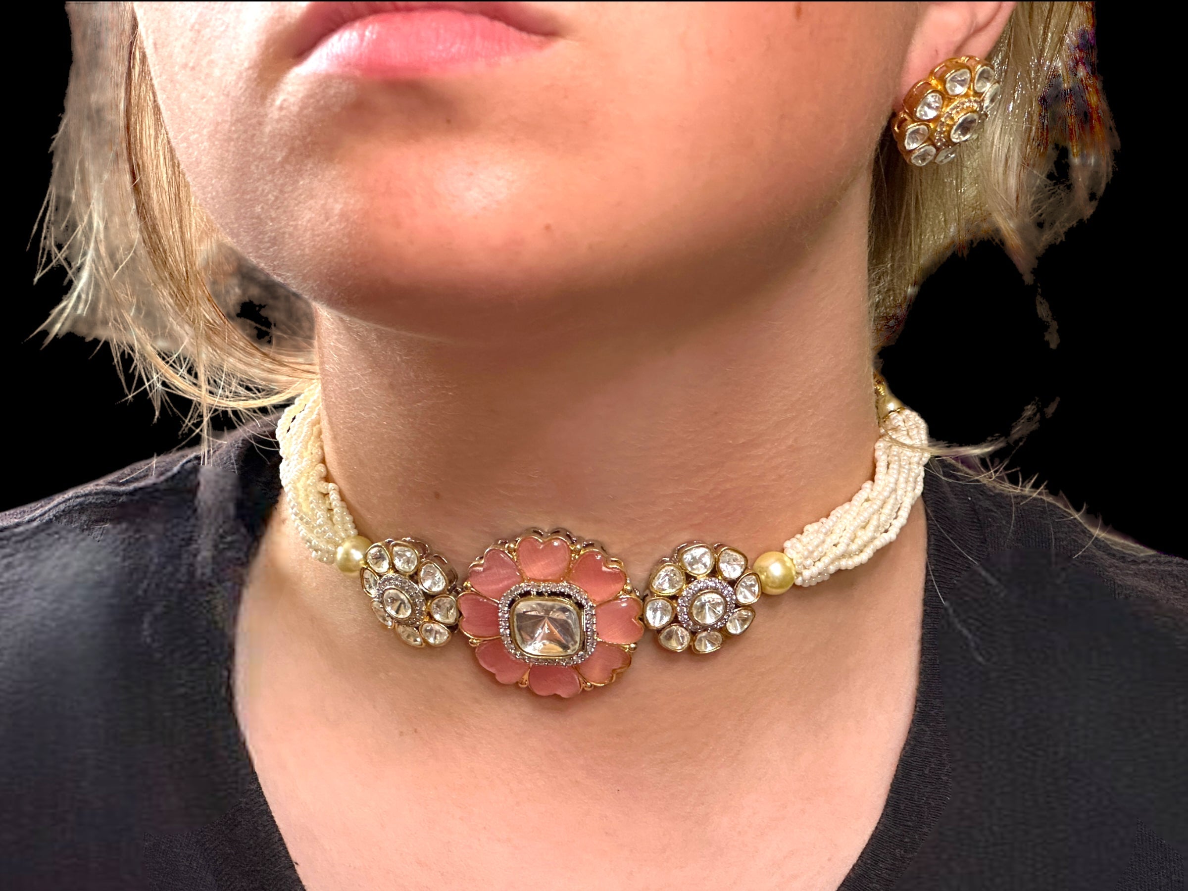 C257 high quality Polki choker with earrings ( READY TO SHIP )