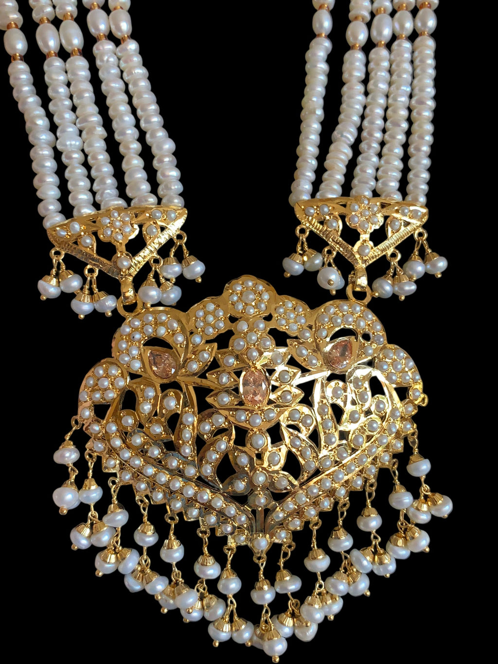 Gold plated silver rani haar in fresh water pearls ( SHIPS IN 5 WEEKS )