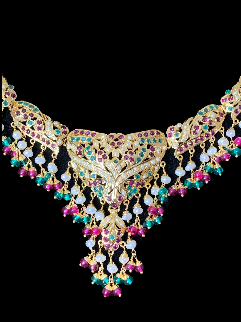 SAANVI Ruby emerald gold plated silver necklace set ( READY TO SHIP)