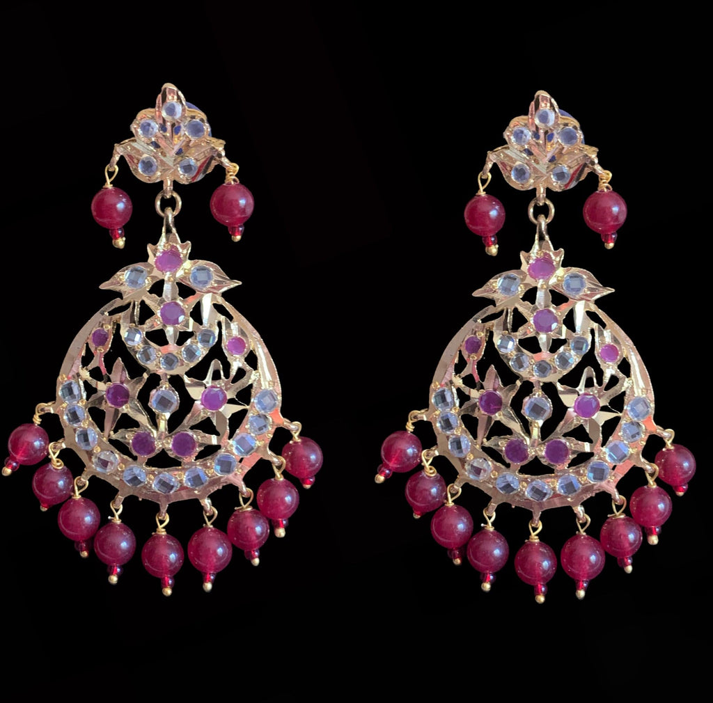 Tooba ruby three layered pearl necklace with earrings and Tika (SHIPS IN 4 WEEKS )