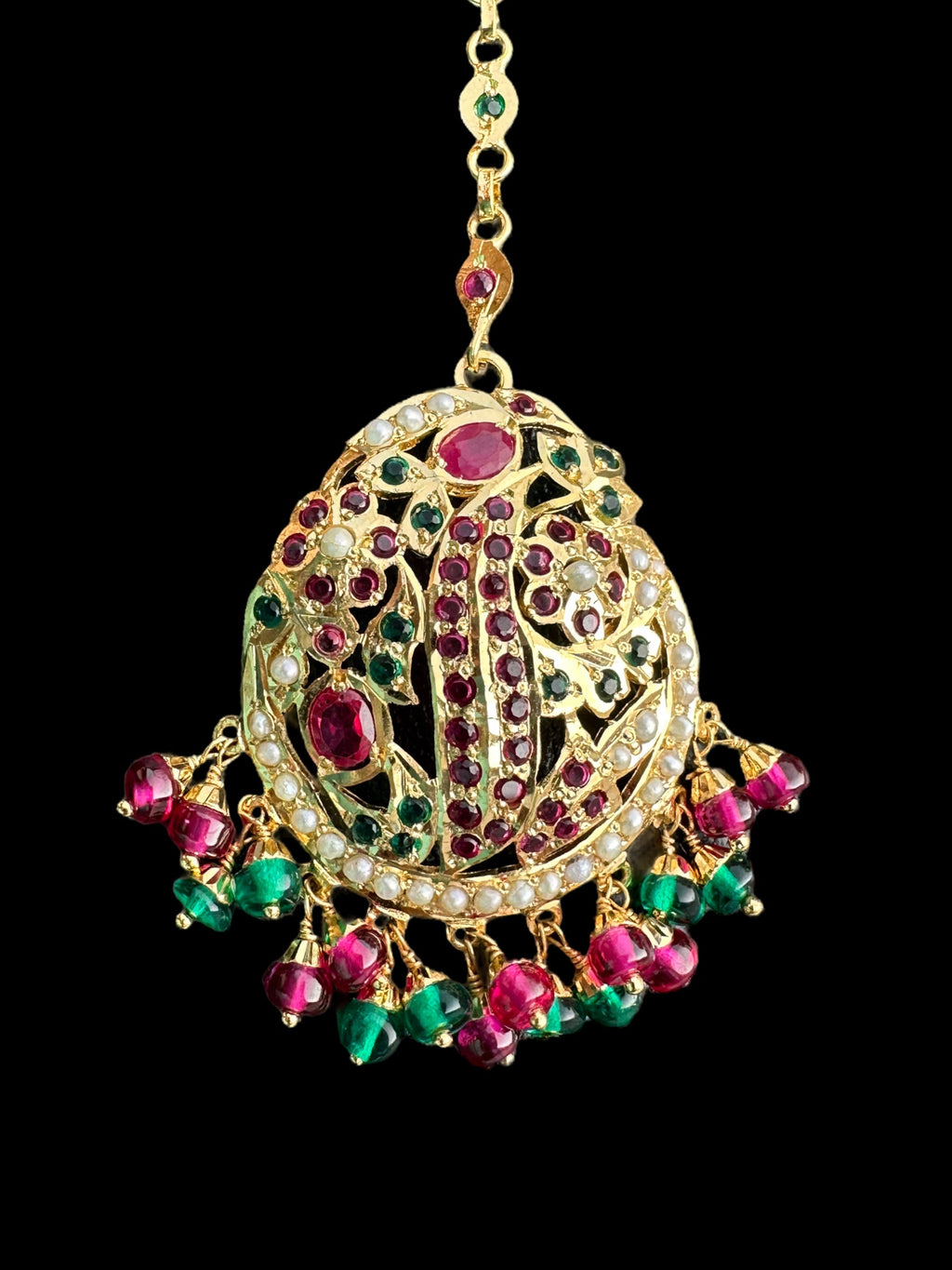 Gold plated silver tika in ruby emerald ( READY TO SHIP )