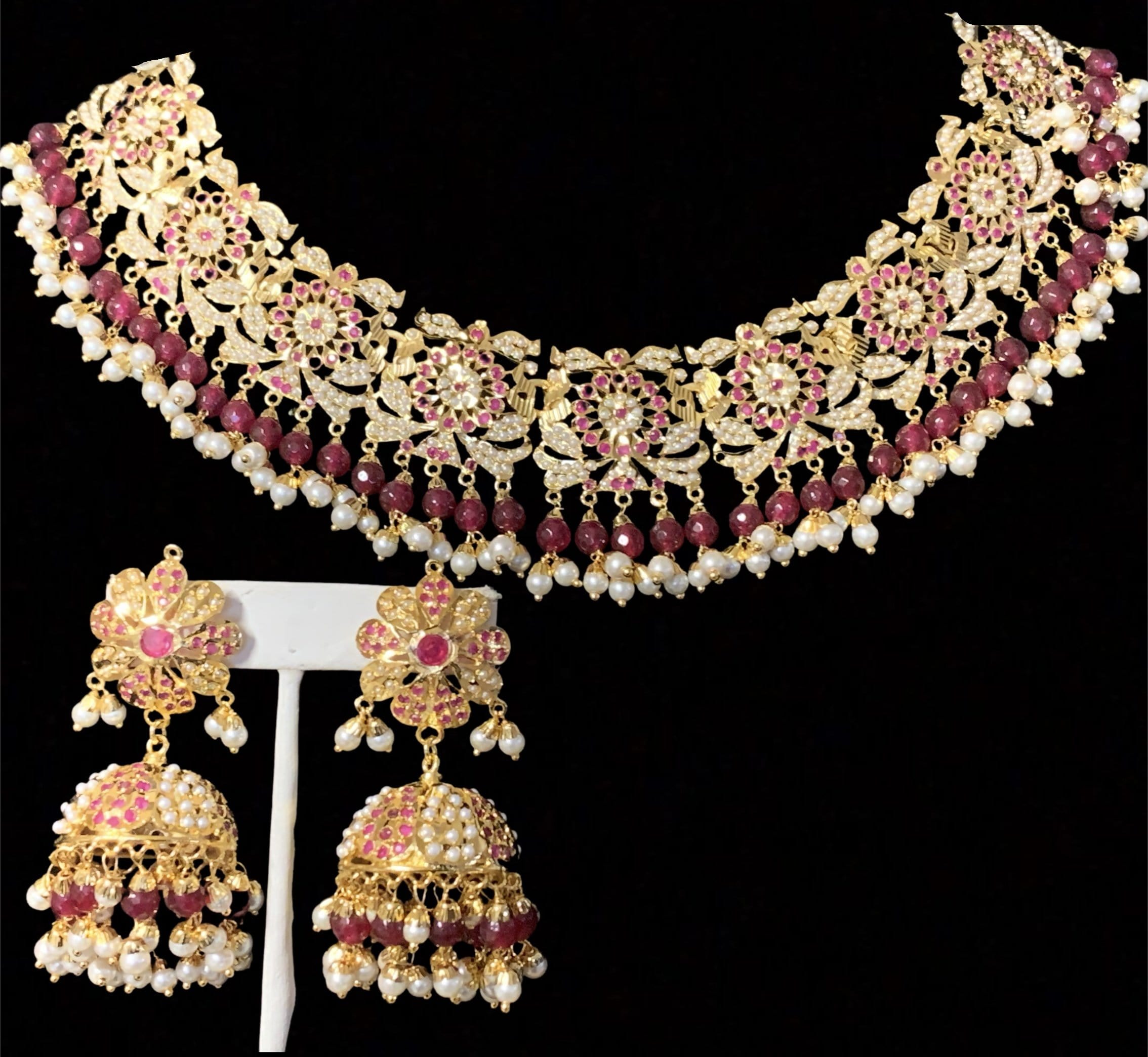 NS163 Rashmika jadau necklace with jhumka ( rubies ) ( READY TO SHIP  )