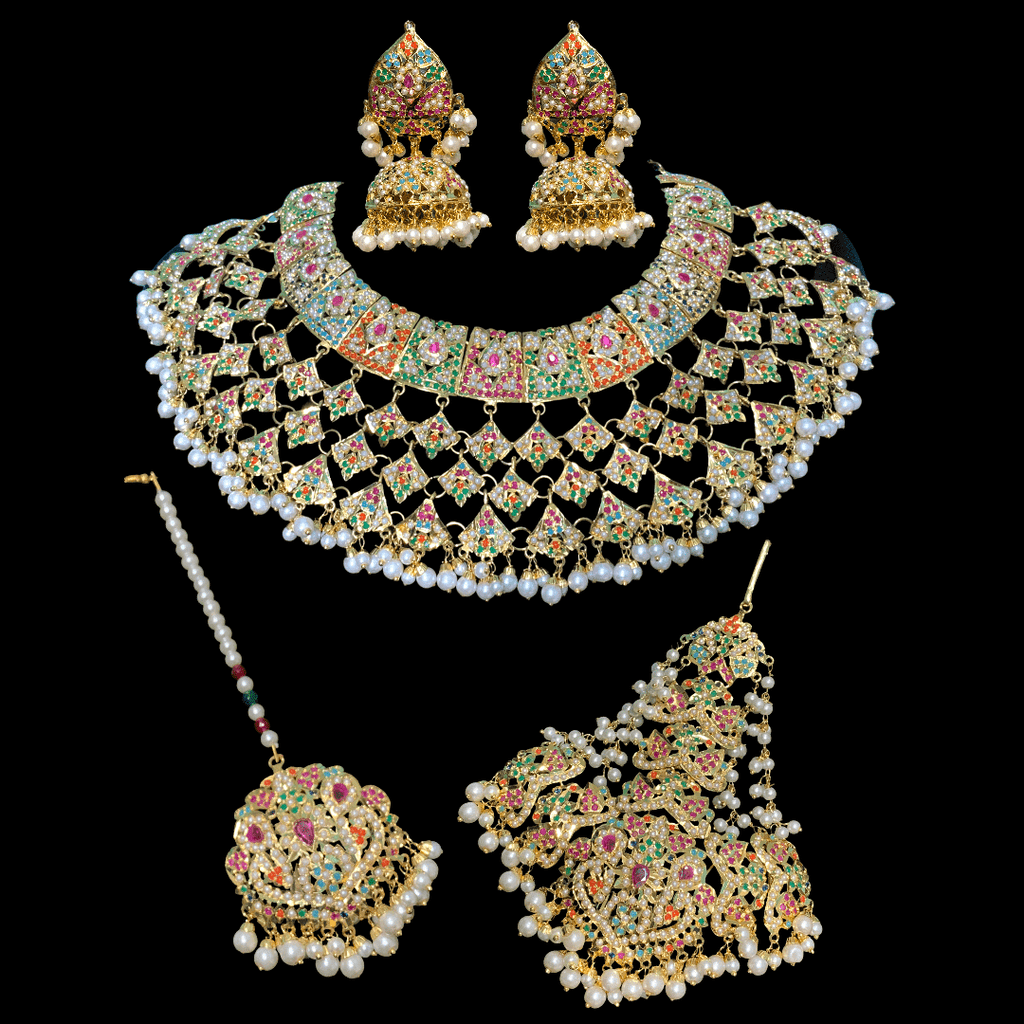 BR91 Hunza Navratan  jadau bridal set   ( SHIPS IN 4 WEEKS )