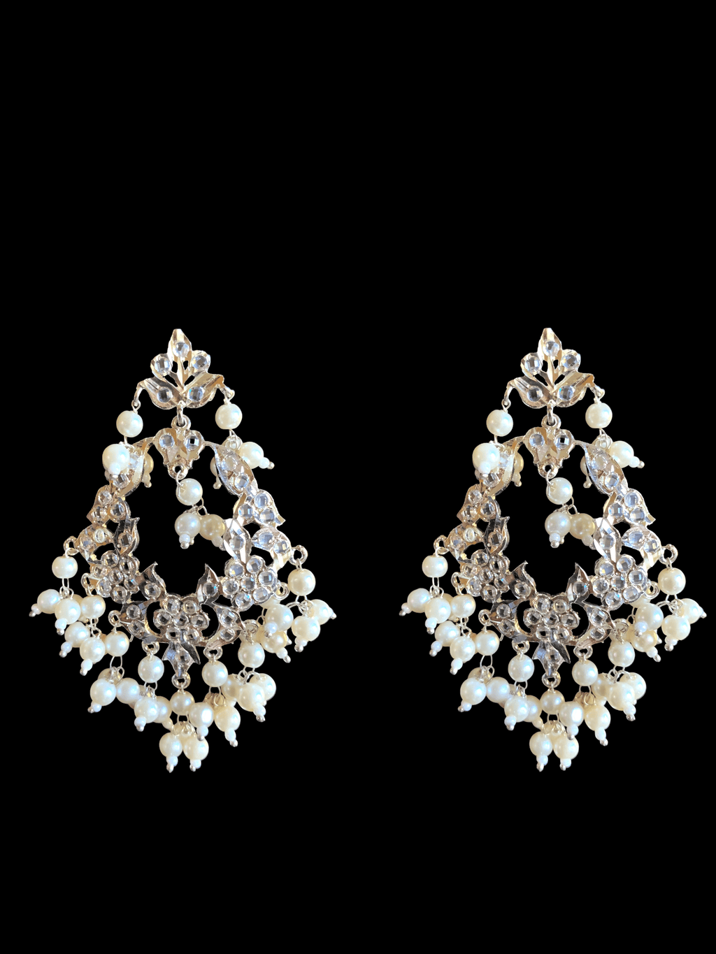 DJET22 Madhuri earrings tika set in silver plating   ( SHIPS IN 4 WEEKS )