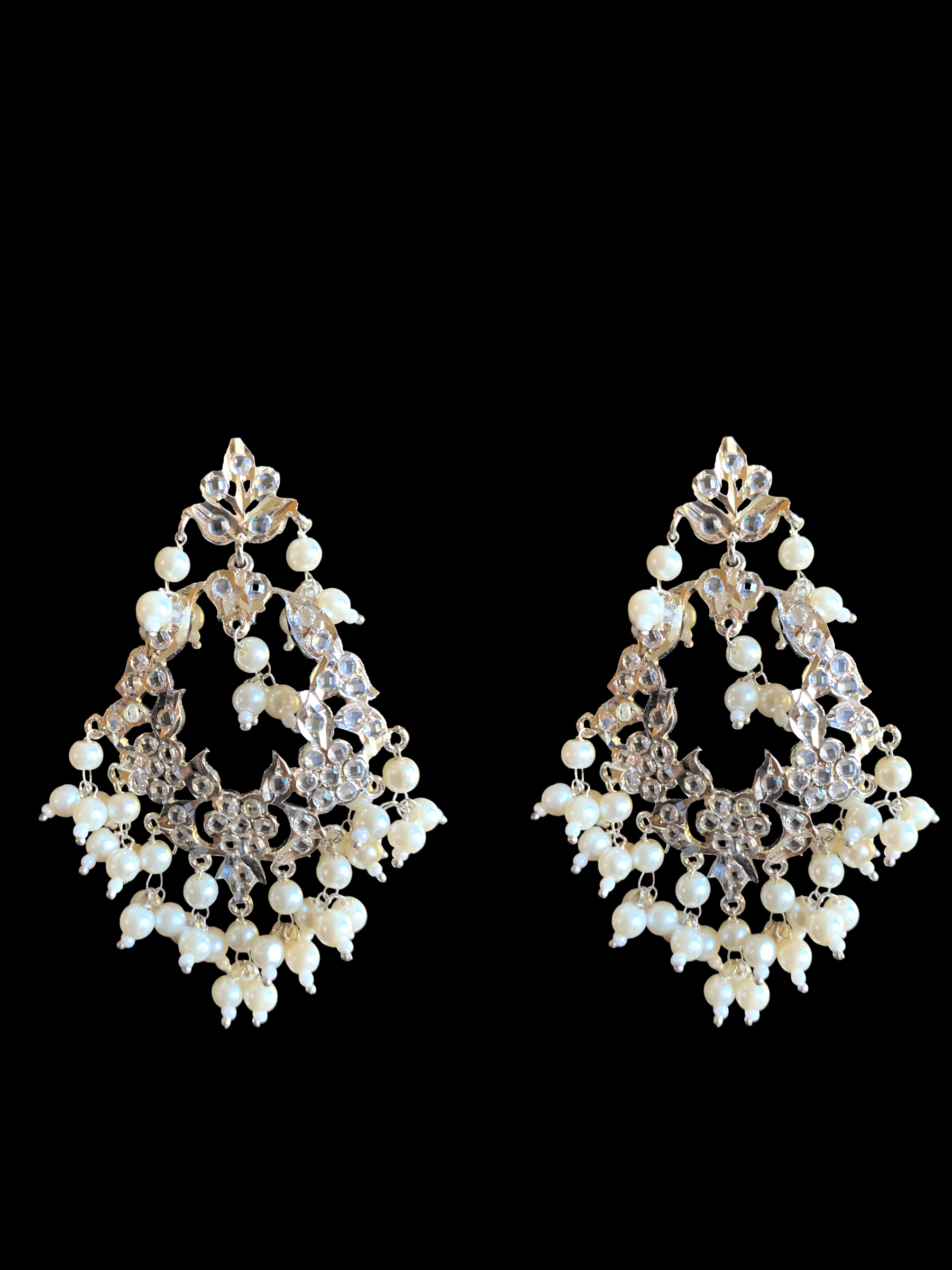 DJET22 Madhuri earrings tika set in silver plating   ( SHIPS IN 4 WEEKS )