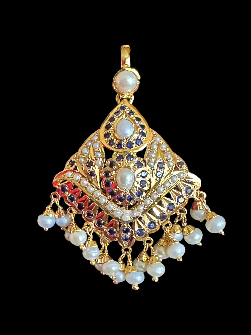 Sapphire with Fresh water pearl gold plated silver pendant set  ( SHIPS IN 4 WEEKS )