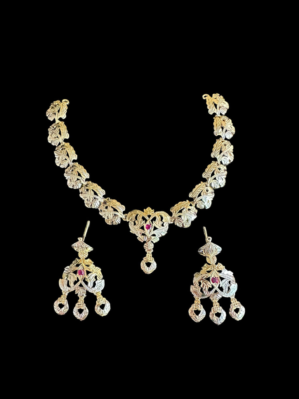 Traditional jadau Necklace with earrings in gold plated silver ( READY TO SHIP)