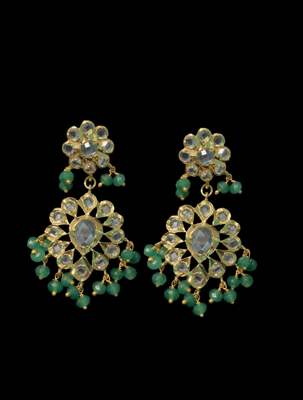 SAT34 Five layer hyderabadi necklace with earrings in green ( READY TO SHIP)