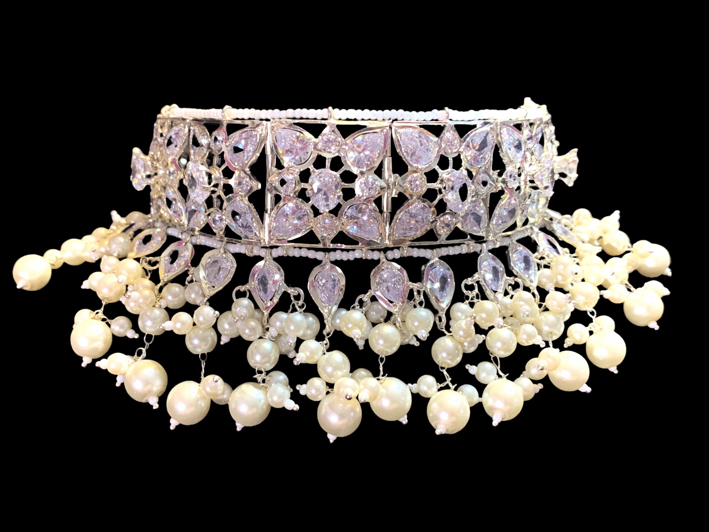 C175 Sonam jadavi lacha choker and jhumka  in silver plating  ( SHIPS IN 4 WEEKS )