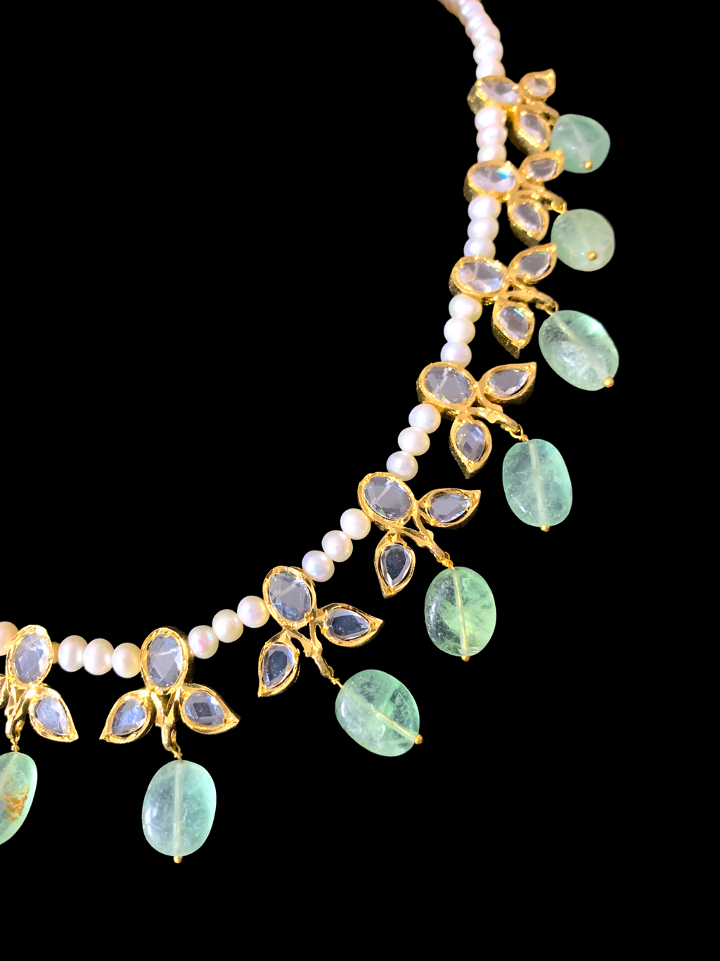 ZAFRIN gold plated silver necklace set in emerald beads  ( SHIPS IN 4 WEEKS )
