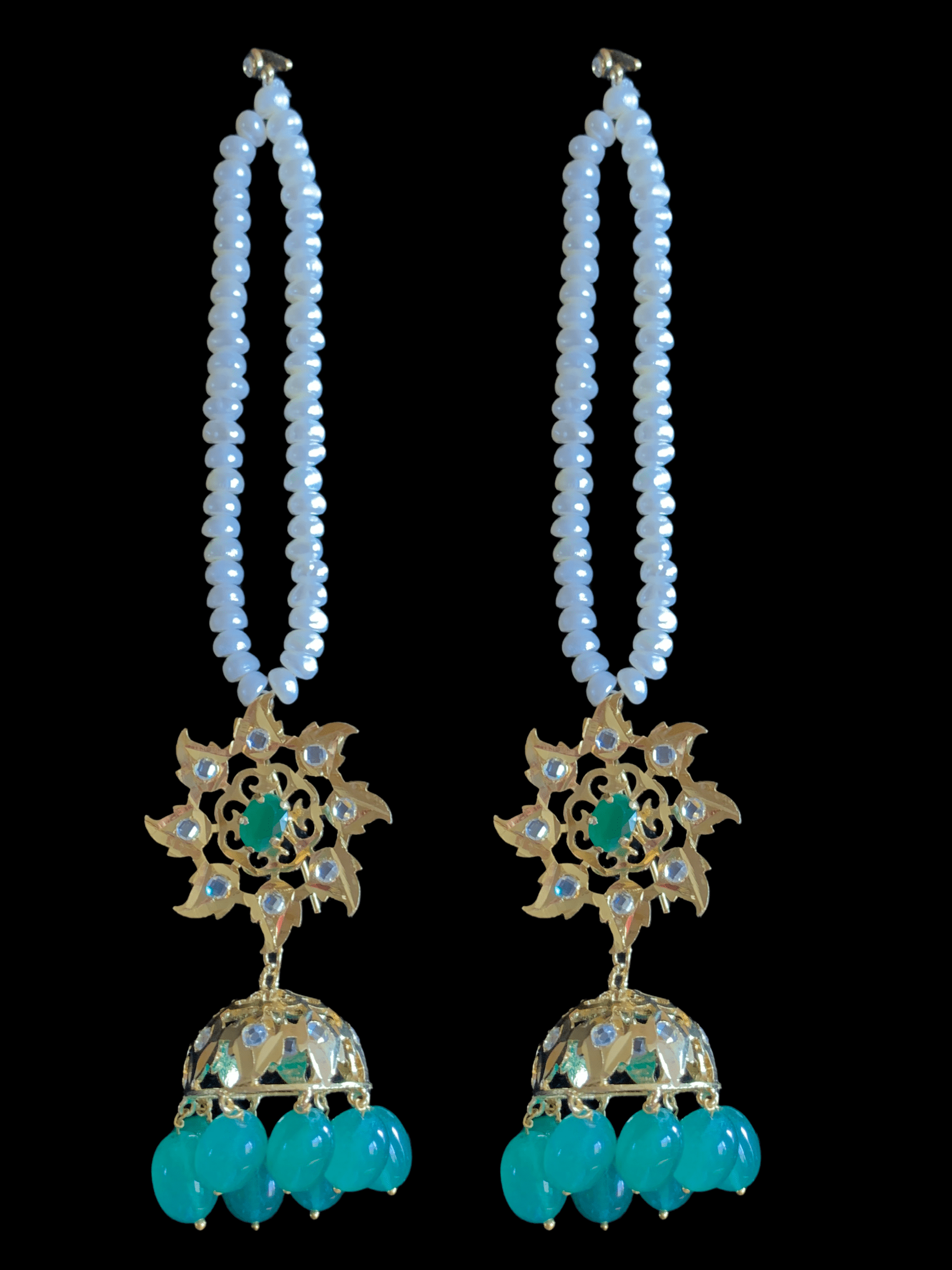 C21 Insia jadavi lacha in fresh water pearls  with emerald beads (SHIPS IN 2 WEEKS )