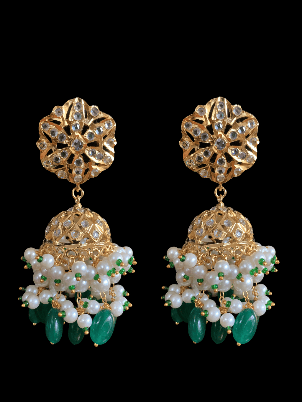DER329 Meera  hyderabadi jhumka in pearls - large ( READY TO SHIP)