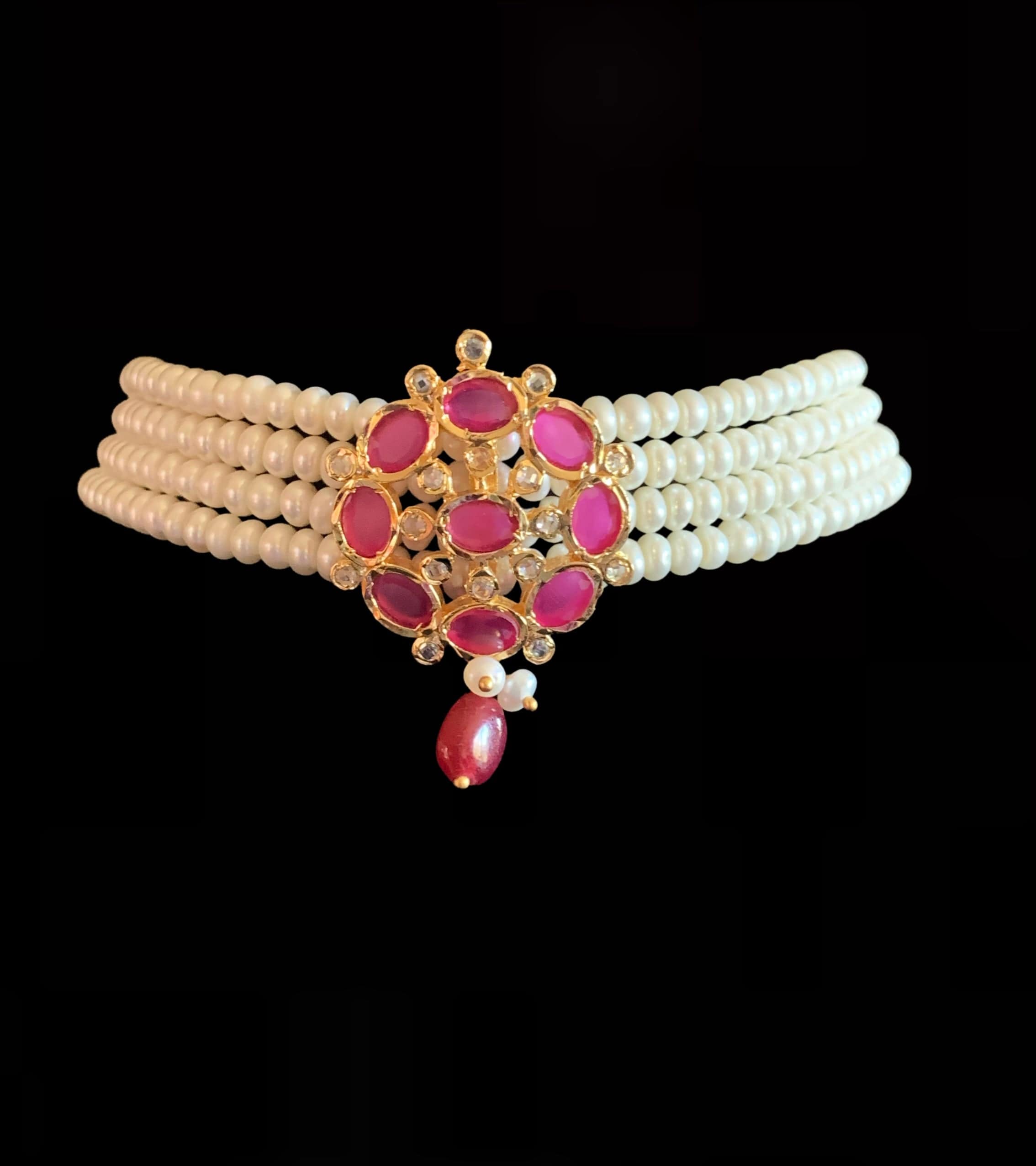 C11 Alma fresh water pearl choker set ( RUBY ) ( READY TO SHIP )