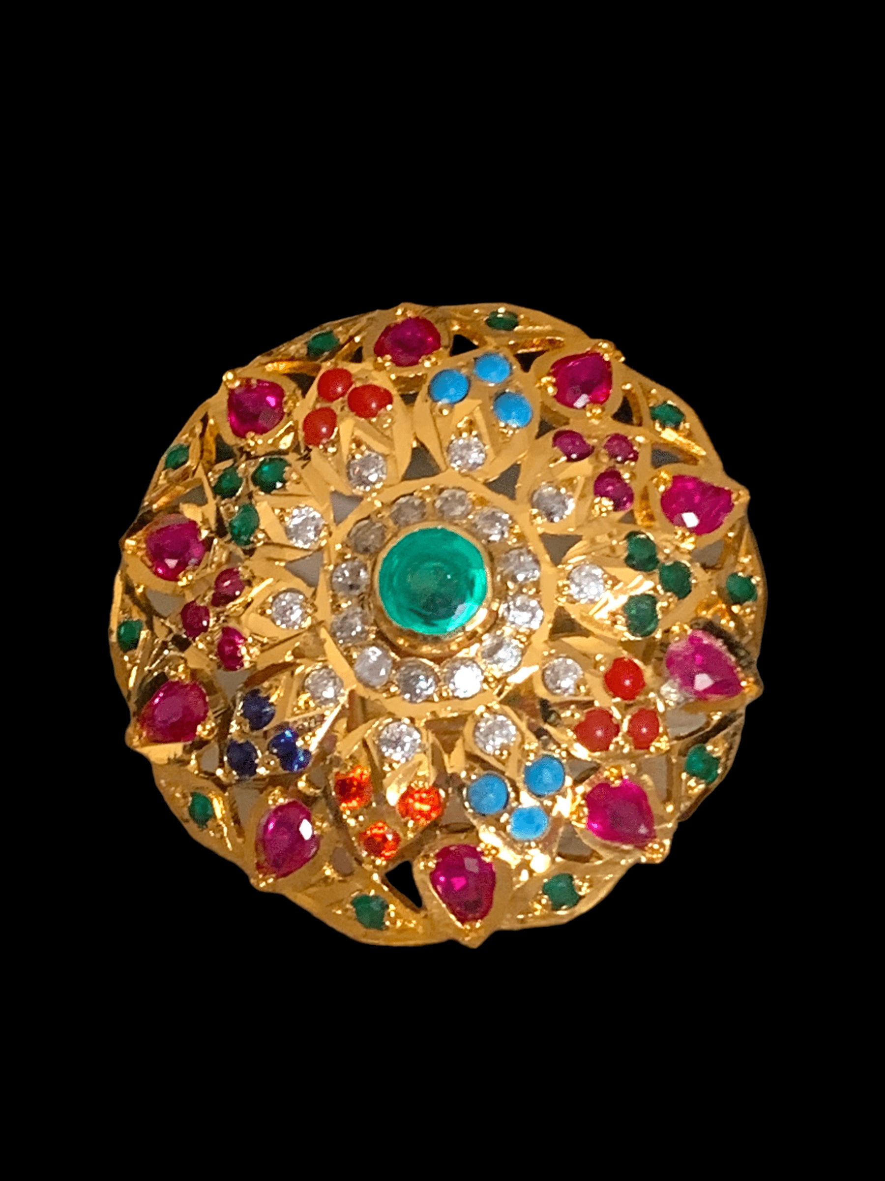Navratan , multicolor  gold plated silver ring ( SHIPS IN 4 WEEKS )
