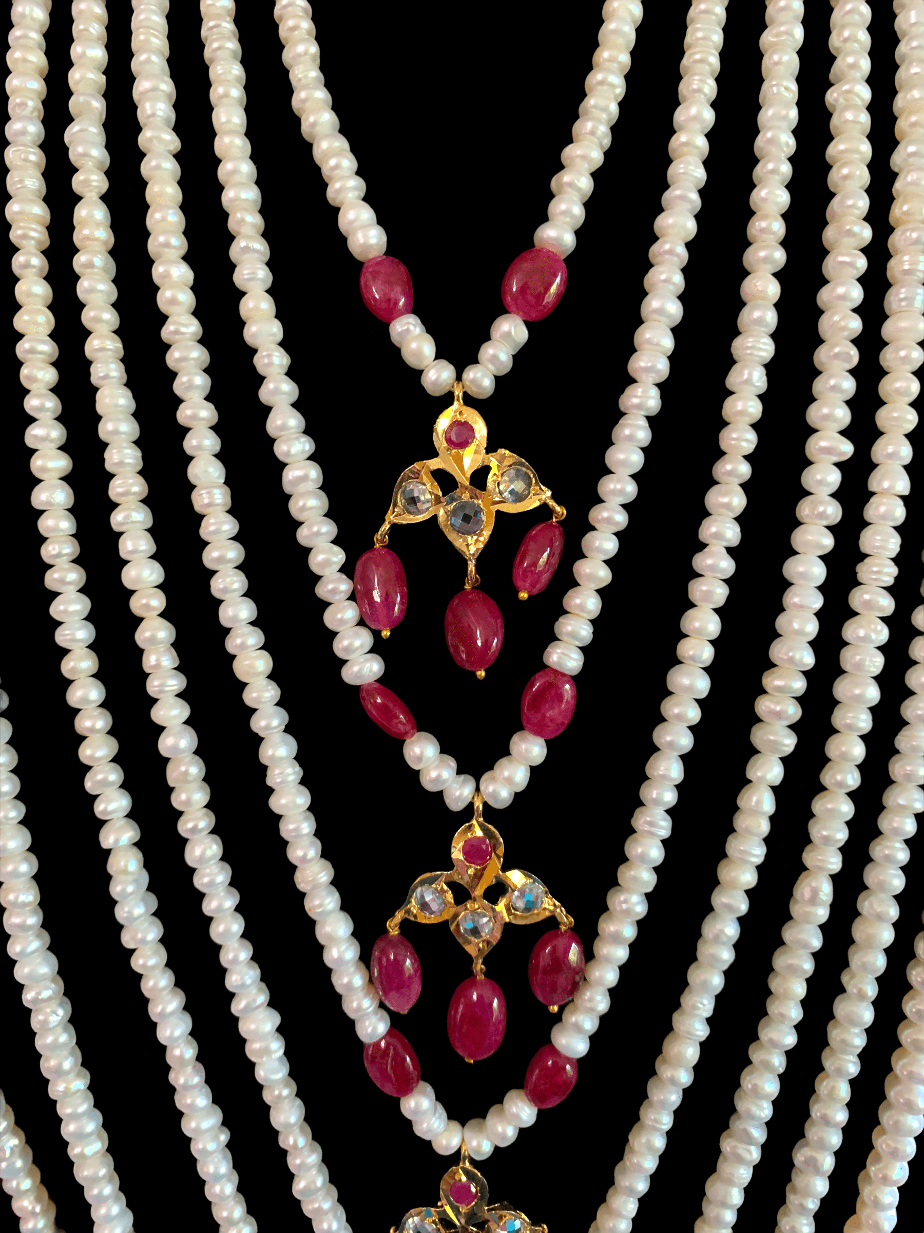 SAT18 Insia Hyderabadi satlada in fresh water pearls and rubies( SHIPS IN 4 WEEKS   )