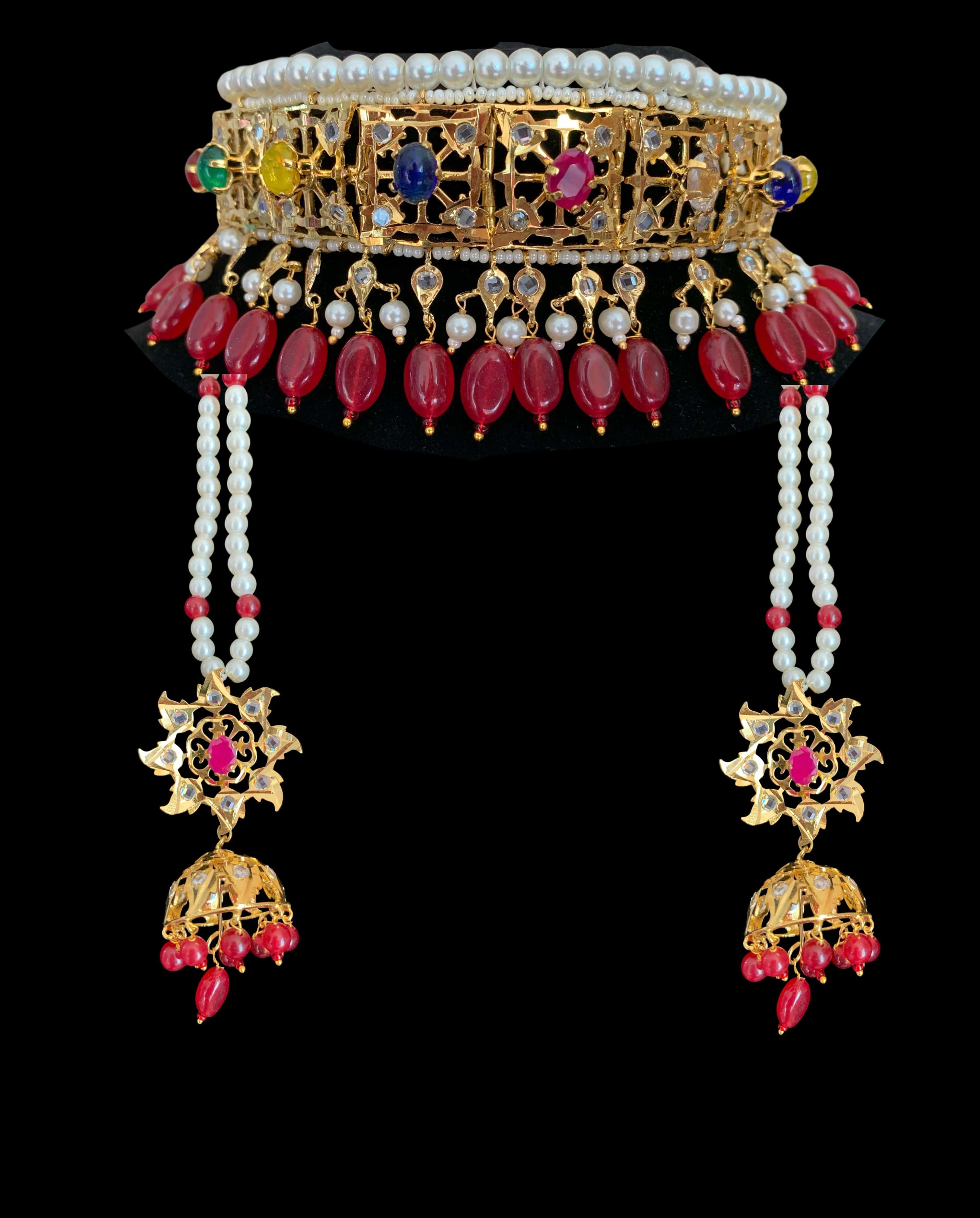 BR47 Navratan jadavi alcha  hyderabadi bridal set  (READY TO SHIP  )