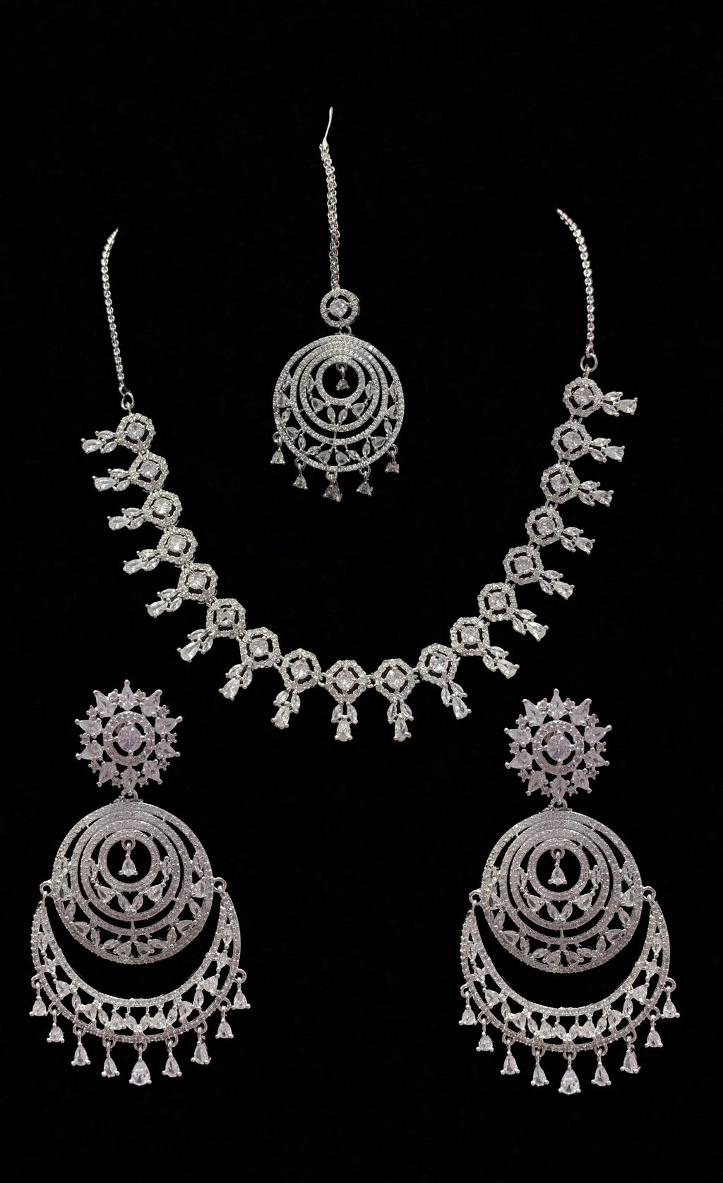 NS154 Mansi cz necklace set in silver plating ( READY TO SHIP  )
