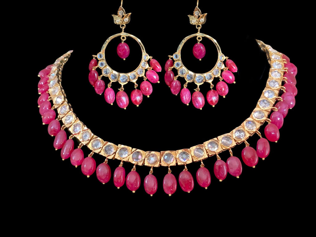 Barfi set in ruby  beads (READY TO SHIP )