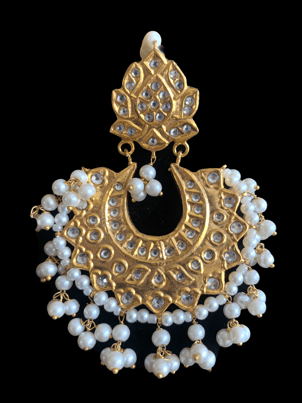 DER261 Eman kundan chandbali earrings with pearls( READY TO SHIP)