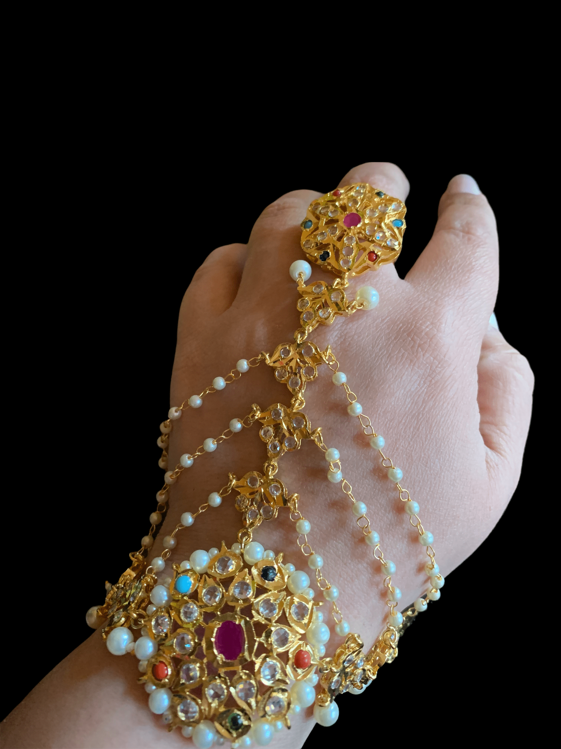 HP10 Ronak haath phool - ONE PAIR ( navratan  ) (SHIPS IN 4 WEEKS  )