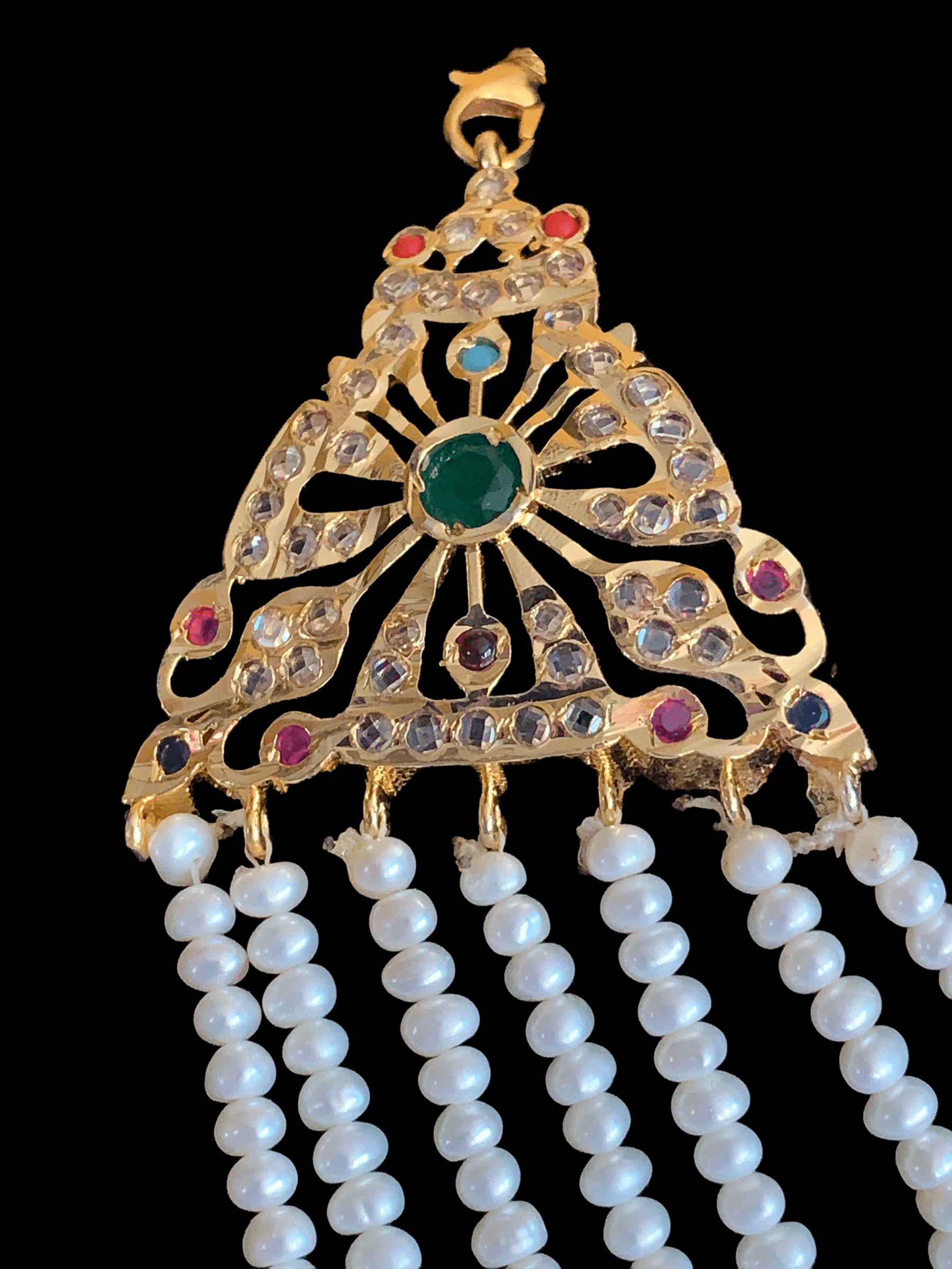 SAT8  Talia  satlada in fresh water pearls - navratan  (READY TO SHIP)