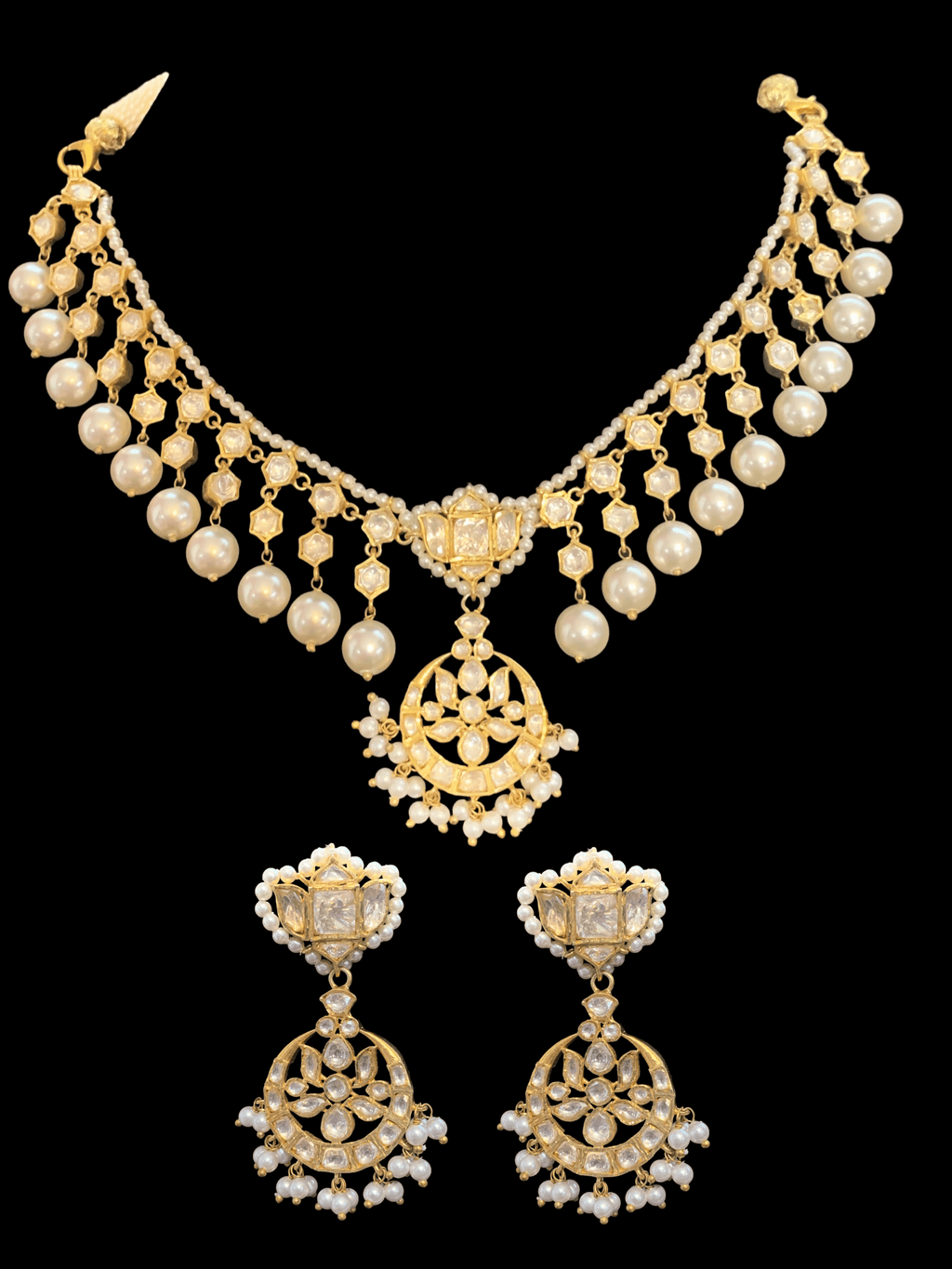 Gold plated silver moissanite and pearl necklace set ( SHIPS IN 4 WEEKS )