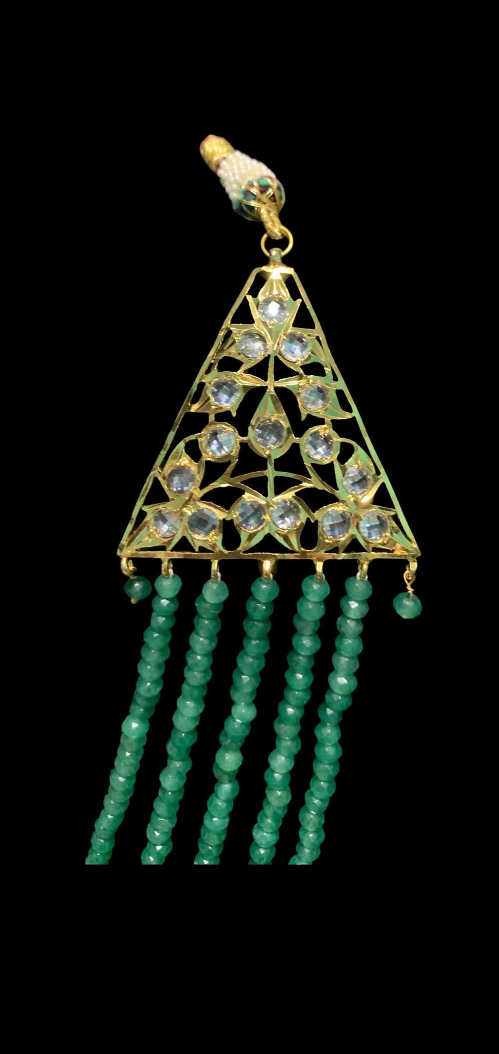 SAT34 Five layer hyderabadi necklace with earrings in green ( READY TO SHIP)