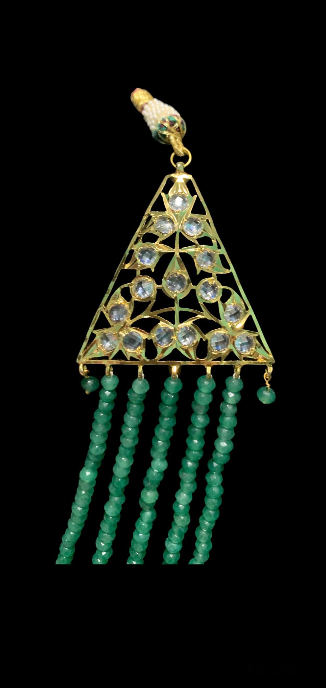 SAT34 Five layer hyderabadi necklace with earrings in green ( READY TO SHIP)