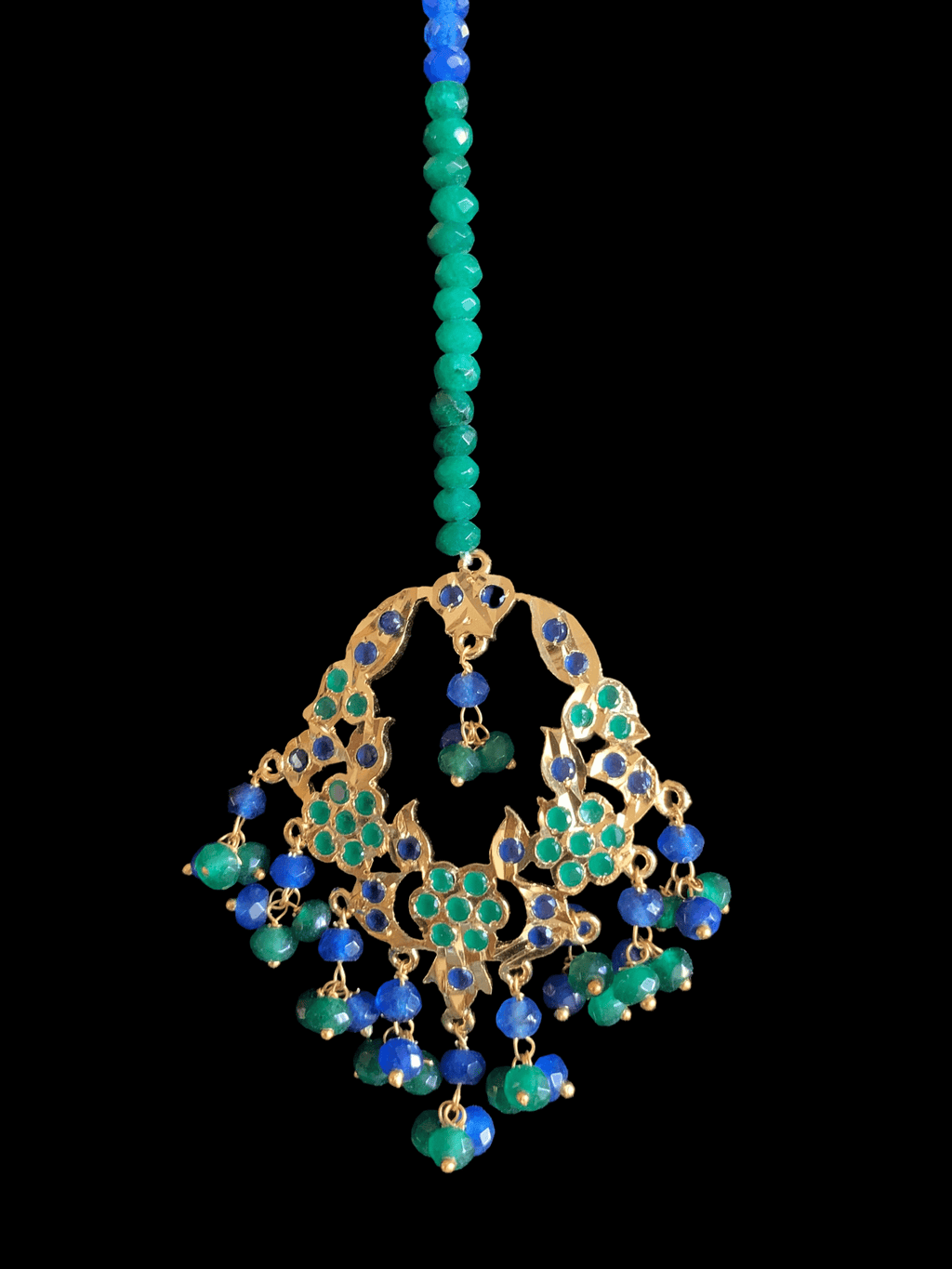 DJET24 Madhuri earrings tika set in blue green    ( READY TO SHIP)