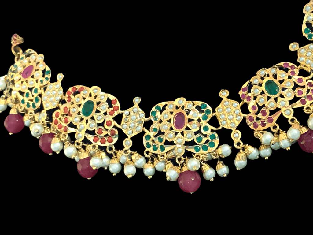 NS77 Niyati necklace set in Navratan with pearls ( READY TO SHIP )