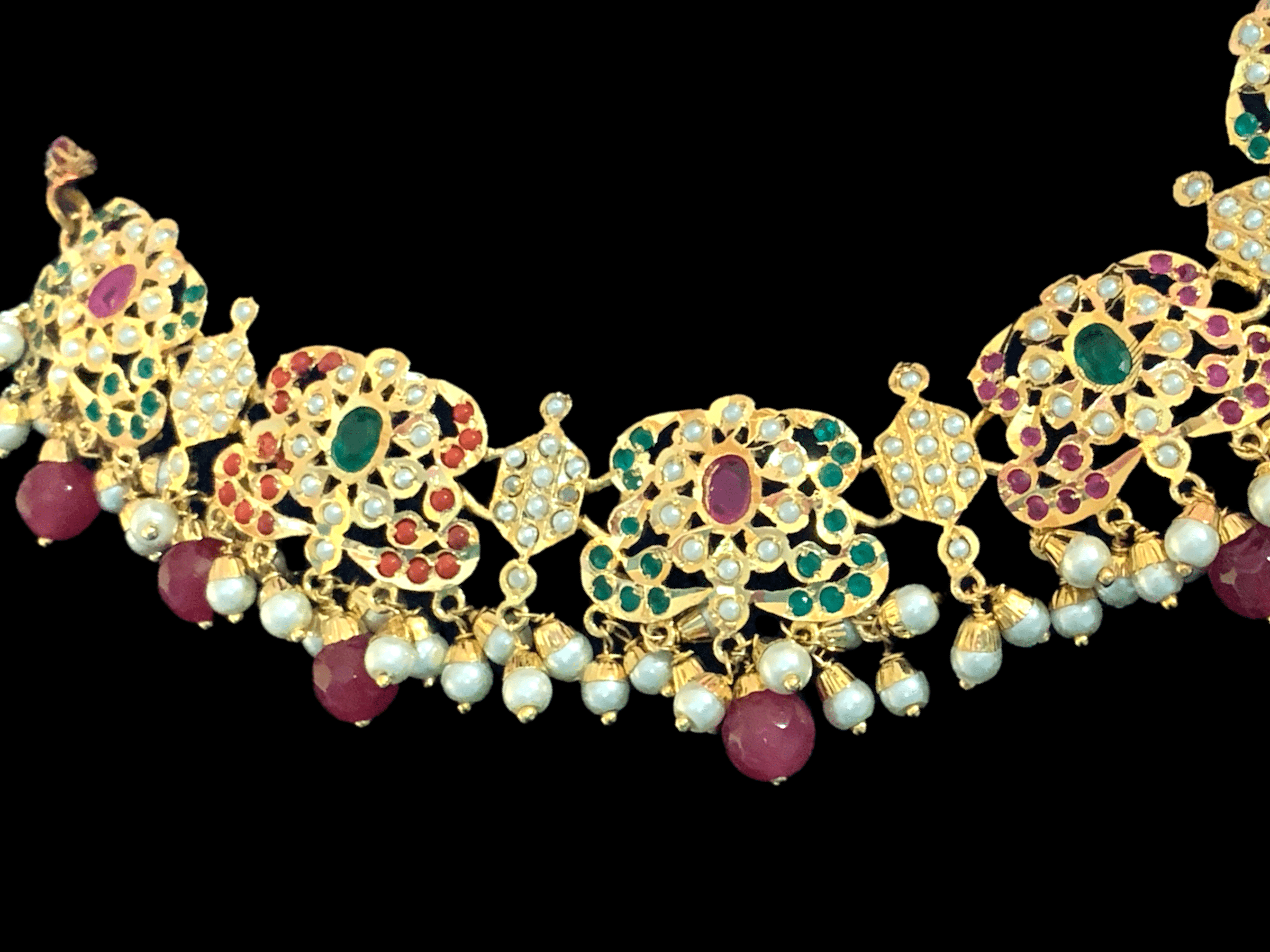 NS77 Niyati necklace set in Navratan with pearls ( READY TO SHIP )