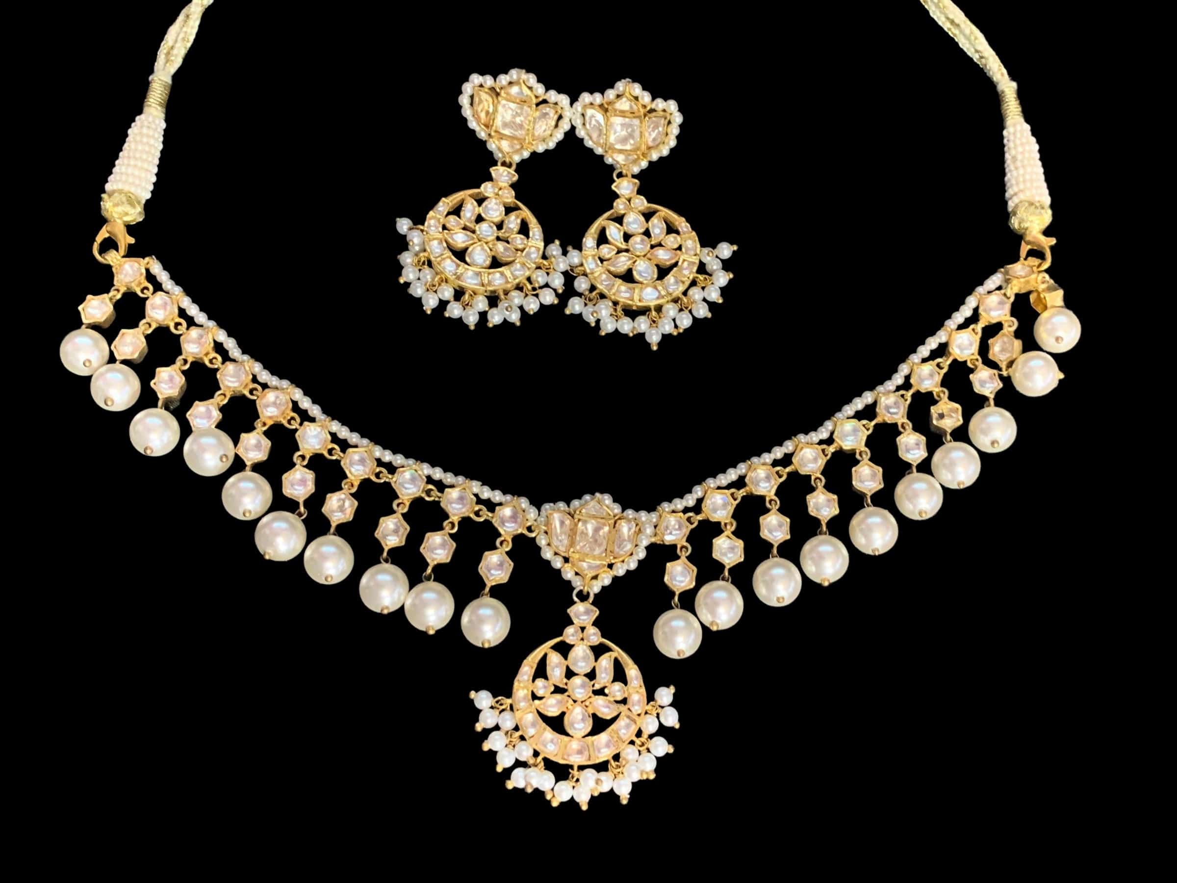 Gold plated silver moissanite and pearl necklace set ( SHIPS IN 4 WEEKS )