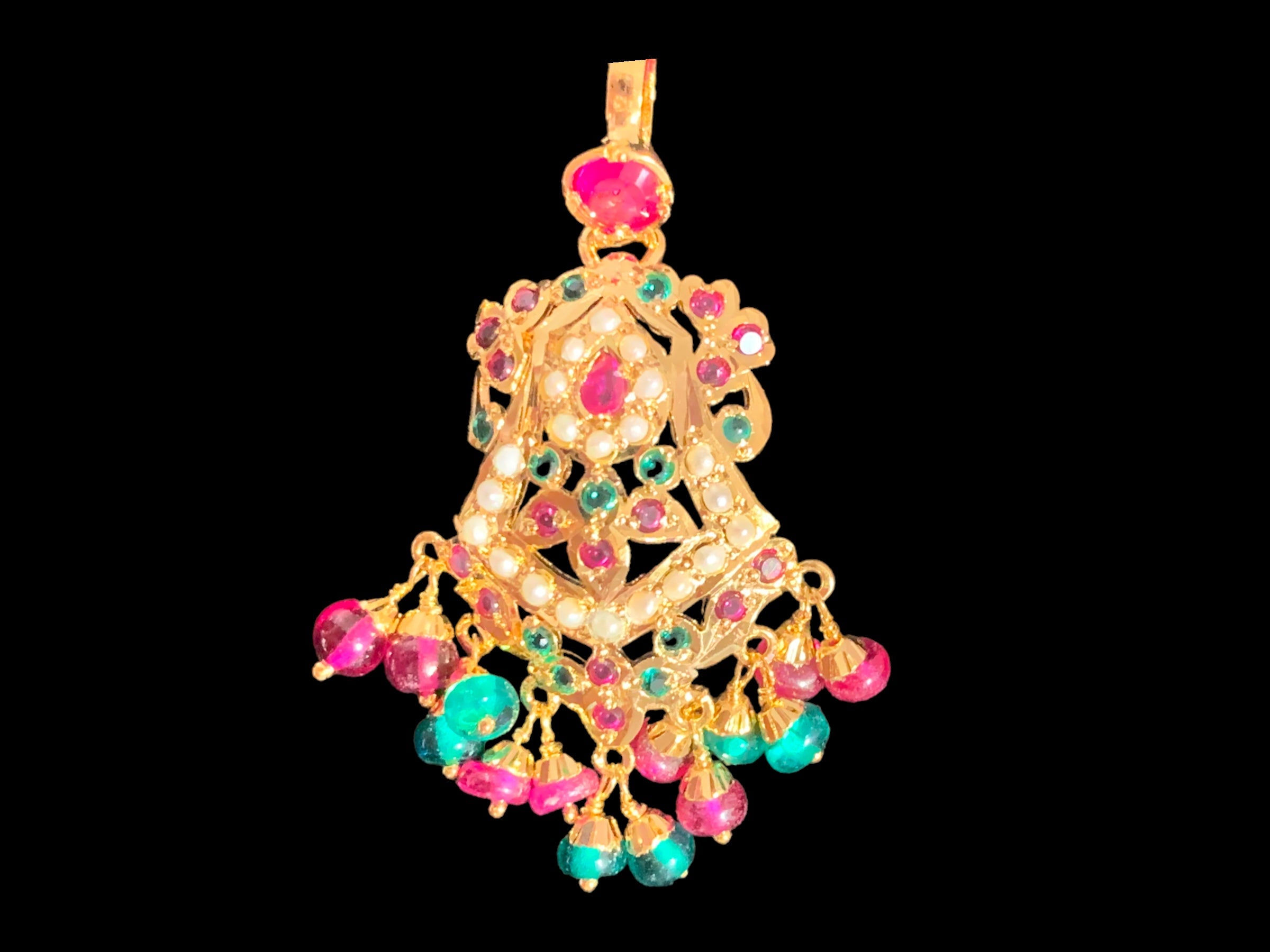 Gold plated silver pendant set in ruby emerald ( SHIPS IN 4 WEEKS  )