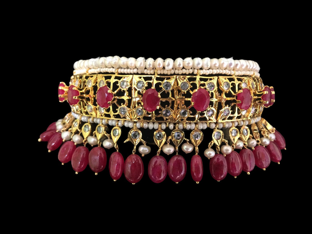 C267 Insia Hyderabadi jadavi lacha choker with fresh water  pearls and rubies ( SHIPS IN 1 WEEK )