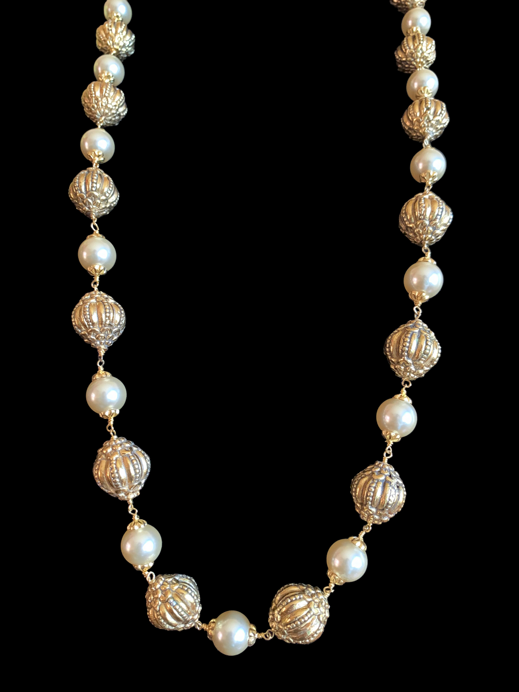 92.5 silver and gold plated nakshi beads mala ( SHIPS IN 5 WEEKS )