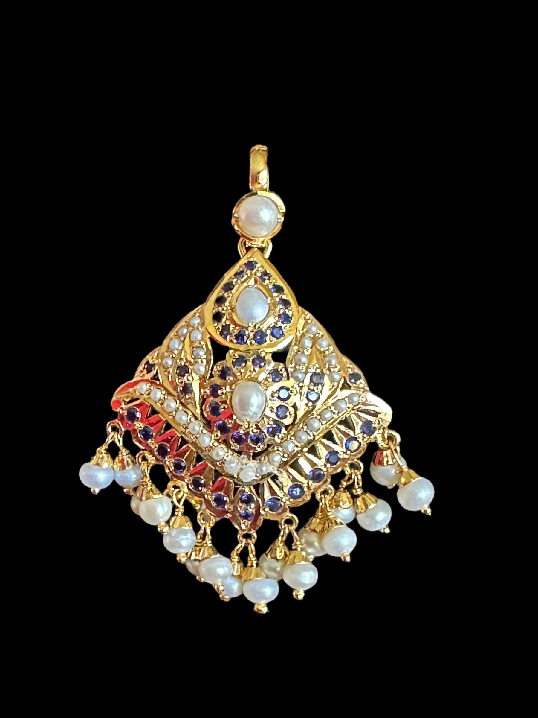 Sapphire with Fresh water pearl gold plated silver pendant set  ( SHIPS IN 4 WEEKS )