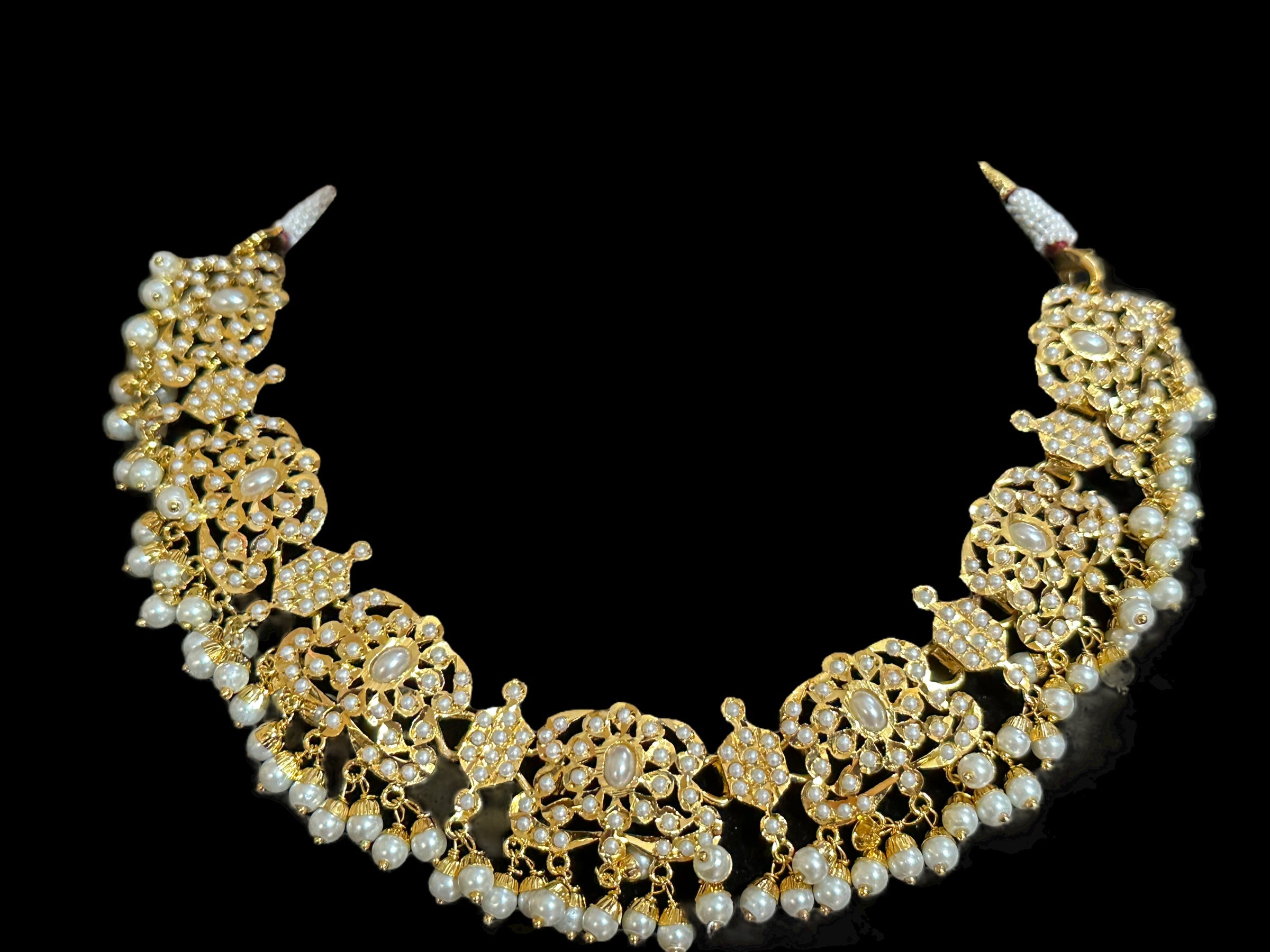 DNS14 Niyati pearl jadau necklace with earrings tika ( READY TO SHIP )