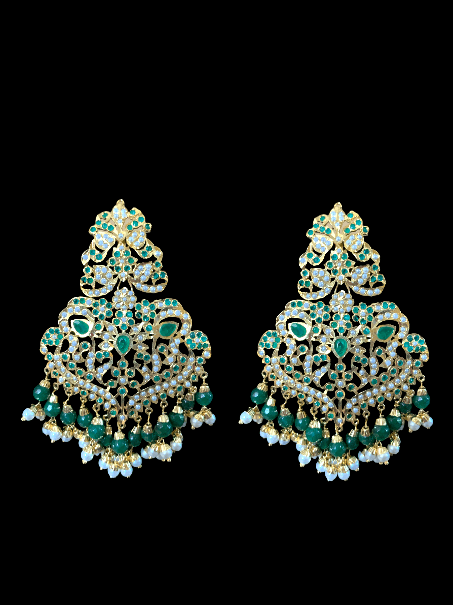 NS73 Neeli jadau pearl necklace with earrings tika in emerald(SHIPS IN 4 WEEKS )