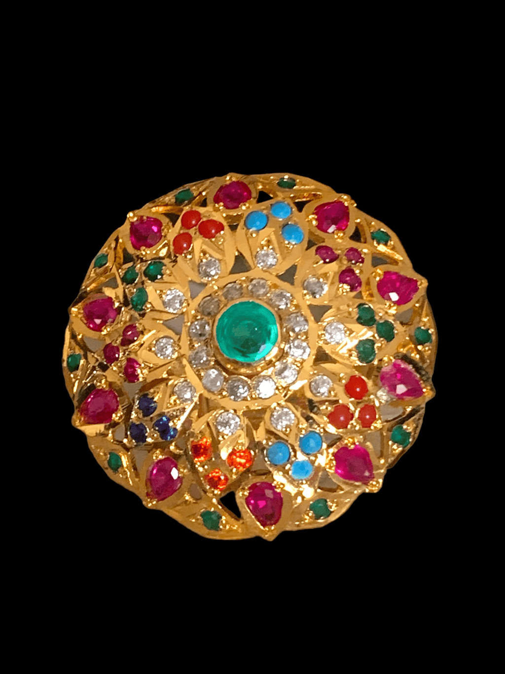 Navratan , multicolor  gold plated silver ring ( SHIPS IN 4 WEEKS )