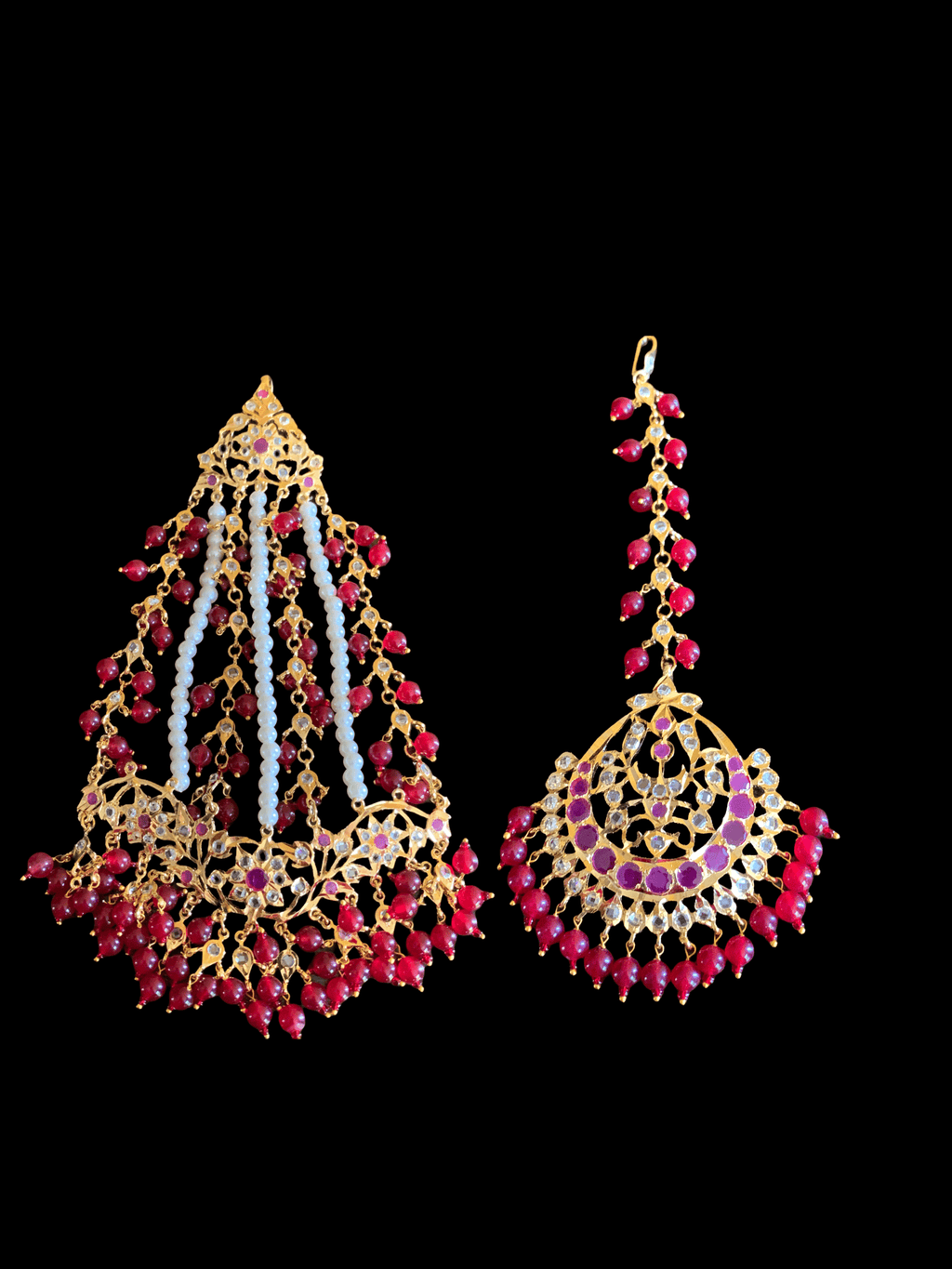 JTK28 Hira Bridal jhoomar and tika in rubies (SHIPS IN 3 WEEKS  )