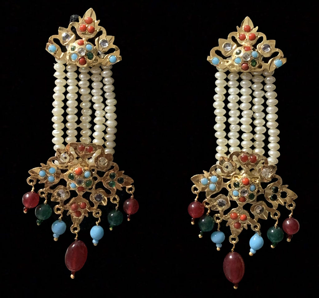 LN87  Naaz Jadau navratan rani haar with earrings(SHIPS IN 4 WEEKS )